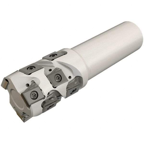 Iscar - 40mm Cut Diam, 48mm Max Depth of Cut, 32mm Shank Diam, 125mm OAL, Indexable Square Shoulder End Mill - T490 LN.T 1306 Inserts, Weldon Shank, 90° Lead Angle, Through Coolant, Series Helitang - Apex Tool & Supply