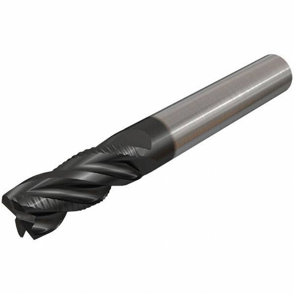 Iscar - 4 Flute Solid Carbide Roughing & Finishing Corner Chamfer End Mill - TiAlN Finish, Straight Shank, 38° Helix, Non-Centercutting, Regular Length - Apex Tool & Supply