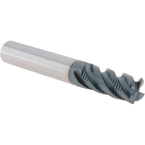 Iscar - 4 Flute Solid Carbide Roughing & Finishing Corner Chamfer End Mill - TiAlN Finish, Straight Shank, 45° Helix, Non-Centercutting, Regular Length - Apex Tool & Supply