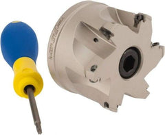 Iscar - 6 Inserts, 2-1/2" Cut Diam, 1" Arbor Diam, 0.315" Max Depth of Cut, Indexable Square-Shoulder Face Mill - 0/90° Lead Angle, 1.77" High, HM390 TPKT 1003 Insert Compatibility, Through Coolant, Series HeliIQMill - Apex Tool & Supply