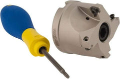 Iscar - 4 Inserts, 2" Cut Diam, 3/4" Arbor Diam, 0.315" Max Depth of Cut, Indexable Square-Shoulder Face Mill - 0/90° Lead Angle, 1.57" High, HM390 TPKT 1003 Insert Compatibility, Through Coolant, Series HeliIQMill - Apex Tool & Supply