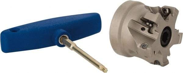 Iscar - 3 Inserts, 2" Cut Diam, 3/4" Arbor Diam, 0.512" Max Depth of Cut, Indexable Square-Shoulder Face Mill - 0/90° Lead Angle, 1.57" High, HM390 TDKT 1505 Insert Compatibility, Through Coolant, Series HeliIQMill - Apex Tool & Supply