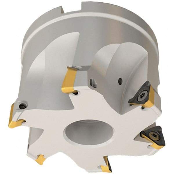 Iscar - 3 Inserts, 40mm Cut Diam, 16mm Arbor Diam, 8mm Max Depth of Cut, Indexable Square-Shoulder Face Mill - 0/90° Lead Angle, 35mm High, HM390 TPKT 1003 Insert Compatibility, Through Coolant, Series HeliIQMill - Apex Tool & Supply