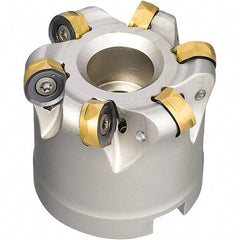 Iscar - 50mm Cut Diam, 7.5mm Max Depth, 22mm Arbor Hole, 7 Inserts, H400 RNHU Insert Style, Indexable Copy Face Mill - H400 FR-10 Cutter Style, 40mm High, Through Coolant, Series Heliquad - Apex Tool & Supply