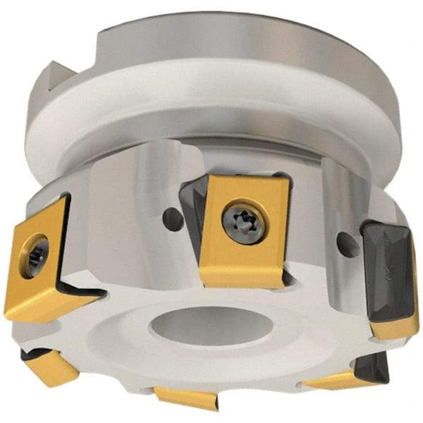 Iscar - 9 Inserts, 125mm Cut Diam, 38.1mm Arbor Diam, 12.5mm Max Depth of Cut, Indexable Square-Shoulder Face Mill - 0/90° Lead Angle, 63mm High, T490 LN.. 1306 Insert Compatibility, Through Coolant, Series Helitang - Apex Tool & Supply