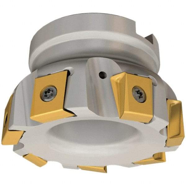 Iscar - 7 Inserts, 80mm Cut Diam, 27mm Arbor Diam, 16mm Max Depth of Cut, Indexable Square-Shoulder Face Mill - 0/90° Lead Angle, 50mm High, T490 LN.T 1607 Insert Compatibility, Through Coolant, Series Helitang - Apex Tool & Supply