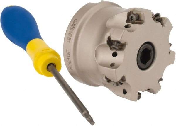 Iscar - 7 Inserts, 2" Cut Diam, 3/4" Arbor Diam, 0.315" Max Depth of Cut, Indexable Square-Shoulder Face Mill - 0/90° Lead Angle, 1.57" High, H490 AN.X 09 Insert Compatibility, Through Coolant, Series Helido - Apex Tool & Supply