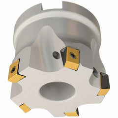 Iscar - 5 Inserts, 50mm Cut Diam, 22mm Arbor Diam, 8mm Max Depth of Cut, Indexable Square-Shoulder Face Mill - 0/90° Lead Angle, 40mm High, T490 LN.T 0804 Insert Compatibility, Through Coolant, Series Helitang - Apex Tool & Supply