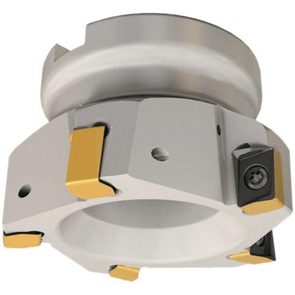 Iscar - 3 Inserts, 50mm Cut Diam, 22mm Arbor Diam, 12mm Max Depth of Cut, Indexable Square-Shoulder Face Mill - 0/90° Lead Angle, 40mm High, H490 AN.X 12 Insert Compatibility, Through Coolant, Series Helido - Apex Tool & Supply