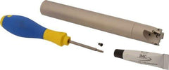 Iscar - 1" Cut Diam, 0.315" Max Depth of Cut, 1" Shank Diam, 7.87" OAL, Indexable Square Shoulder Helical End Mill - HM390 TPKT 1003 Inserts, Cylindrical Shank, 90° Lead Angle, Through Coolant, Series HeliIQMill - Apex Tool & Supply