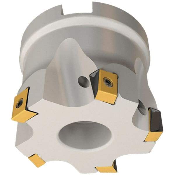 Iscar - 6 Inserts, 40mm Cut Diam, 16mm Arbor Diam, 8mm Max Depth of Cut, Indexable Square-Shoulder Face Mill - 0/90° Lead Angle, 40mm High, T490 LN.T 0804 Insert Compatibility, Through Coolant, Series Helitang - Apex Tool & Supply