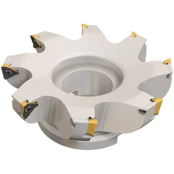 Iscar - 4 Inserts, 50mm Cut Diam, 22mm Arbor Diam, 13mm Max Depth of Cut, Indexable Square-Shoulder Face Mill - 0/90° Lead Angle, 40mm High, HM390 TDKT 1505 Insert Compatibility, Through Coolant, Series HeliIQMill - Apex Tool & Supply