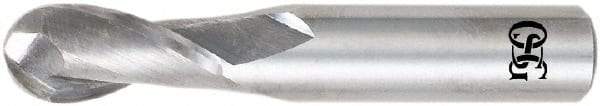 OSG - 15/32" Diam, 1" LOC, 2 Flute Solid Carbide Ball End Mill - TiAlN Finish, Single End, 3" OAL, 1/2" Shank Diam, Spiral Flute - Apex Tool & Supply