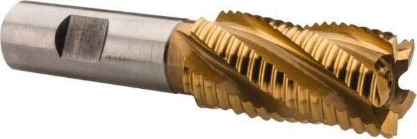 Hertel - 1" Diam, Coarse Pitch, 2" LOC, 5 Flute Cobalt Roughing Square End Mill - TiN Finish, 4-1/4" OAL, 3/4" Shank Diam, Single End, 30° Helix - Apex Tool & Supply
