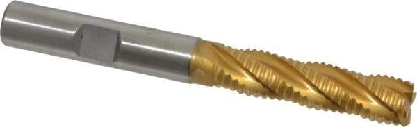 Hertel - 3/8" Diam, Coarse Pitch, 1-1/2" LOC, 4 Flute Cobalt Roughing Square End Mill - TiN Finish, 3-1/4" OAL, 3/8" Shank Diam, Single End, Centercutting, 30° Helix - Apex Tool & Supply