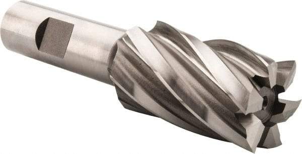 Hertel - 1-3/16", 2" LOC, 3/4" Shank Diam, 4-1/4" OAL, 6 Flute, High Speed Steel Square End Mill - Single End, Uncoated, Spiral Flute, 30° Helix, Right Hand Cut, Right Hand Flute - Apex Tool & Supply