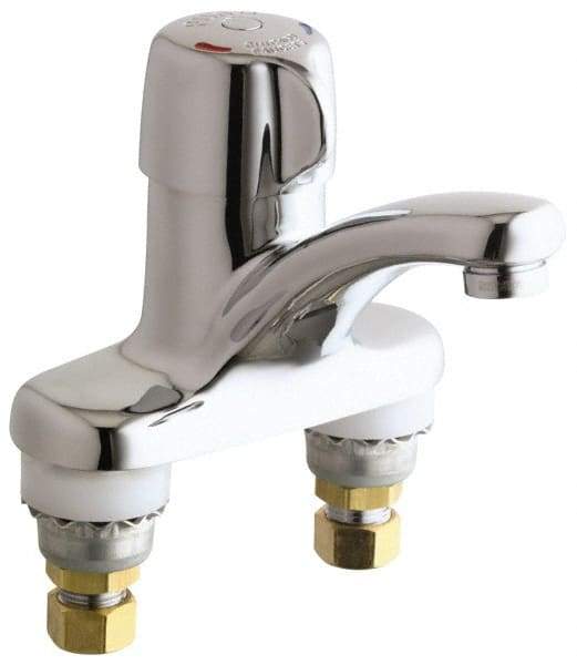 Chicago Faucets - Round Handle, Deck Mounted Bathroom Faucet - One Handle, No Drain, Standard Spout - Apex Tool & Supply