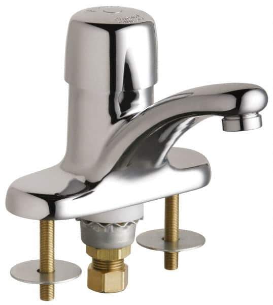 Chicago Faucets - Round Handle, Deck Mounted Bathroom Faucet - One Handle, No Drain, Standard Spout - Apex Tool & Supply
