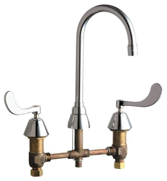Chicago Faucets - Wrist Blade Handle, Wide Spread Bathroom Faucet - Two Handle, No Drain, Gooseneck Spout - Apex Tool & Supply