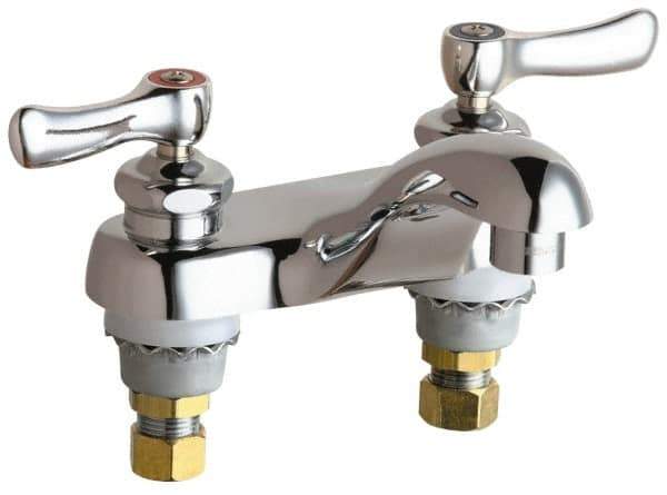 Chicago Faucets - Lever Handle, Deck Mounted, Vandal Resistant Bathroom Faucet - Two Handle, No Drain, Standard Spout - Apex Tool & Supply
