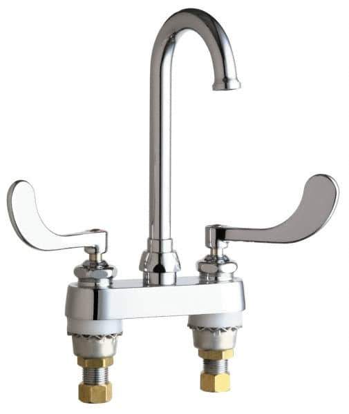 Chicago Faucets - Wrist Blade Handle, Deck Mounted Bathroom Faucet - Two Handle, No Drain, Gooseneck Spout - Apex Tool & Supply