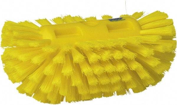 Vikan - 1-1/2" Bristle Length, Polyester Utility Scrub Brush - 5-1/2" Wide Head, 8" OAL, European Threaded Handle, Yellow, Polypropylene Block - Apex Tool & Supply