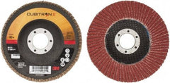 3M - 40 Grit, 4-1/2" Disc Diam, 7/8" Center Hole, Type 27 Ceramic Flap Disc - 13,300 Max RPM, Cloth Backing, Arbor Attaching System, Coated - Apex Tool & Supply