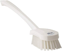 Vikan - 1.3" Bristle Length, Polyester Scrub Brush - 4" Long x 2-3/4" Wide Head, 15-3/4" OAL, White, Polypropylene Block - Apex Tool & Supply
