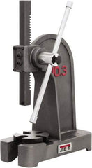 Jet - 1/2" Ram, 7-7/8" Throat Depth, 2 Ton Manual Arbor Press - 7-7/8" Max Work Height x 11-3/8" Max Work Width, Single Leverage, 6-3/8" Base Width x 17" Base Depth - Apex Tool & Supply