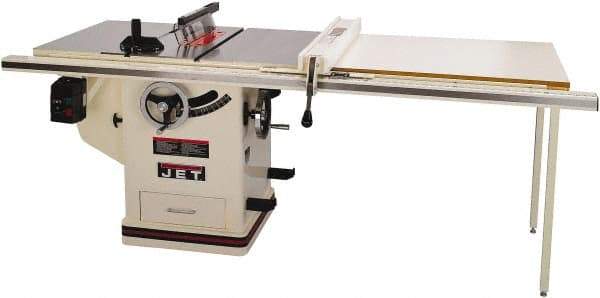 Jet - 10" Blade Diam, 5/8" Arbor Diam, 1 Phase Table Saw - 5 hp, 65" Wide x 36" Deep x 38" High, 230 Volt, 3" Cutting Depth - Apex Tool & Supply