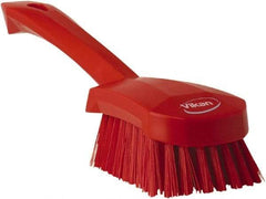 Vikan - 1.3" Bristle Length, Polyester Scrub Brush - 4-1/4" Long x 2-3/4" Wide Head, 10" OAL, Red, Polypropylene Block - Apex Tool & Supply