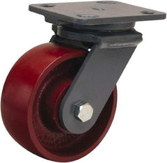 Hamilton - 5" Diam x 2" Wide x 6-1/2" OAH Top Plate Mount Swivel Caster - Cast Iron, 1,300 Lb Capacity, Sealed Precision Ball Bearing, 4 x 5" Plate - Apex Tool & Supply