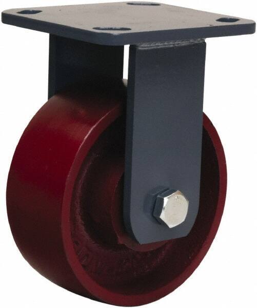 Hamilton - 5" Diam x 2" Wide x 6-1/2" OAH Top Plate Mount Rigid Caster - Cast Iron, 1,300 Lb Capacity, Sealed Precision Ball Bearing, 4 x 4-1/2" Plate - Apex Tool & Supply
