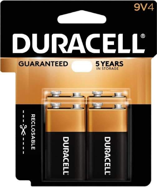 Duracell - Size 9V, Alkaline, 4 Pack, Standard Battery - 9 Volts, Snap Terminal - Apex Tool & Supply