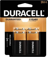 Duracell - Size 9V, Alkaline, 4 Pack, Standard Battery - 9 Volts, Snap Terminal - Apex Tool & Supply