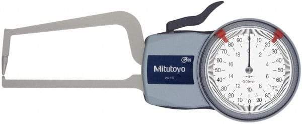 Mitutoyo - 20mm Max Measurement, 0.01mm Graduation, Outside Dial Caliper Gage - 3.1496 Inch Leg Length, 0.03mm Accuracy - Apex Tool & Supply