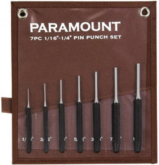 Paramount - 7 Piece, 1/16 to 1/4", Pin Punch Set - Hexagon Shank, Comes in Canvas Roll - Apex Tool & Supply