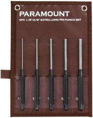 Paramount - 5 Piece, 1/8 to 3/8", Pin Punch Set - Round Shank, Steel, Comes in Canvas Roll - Apex Tool & Supply
