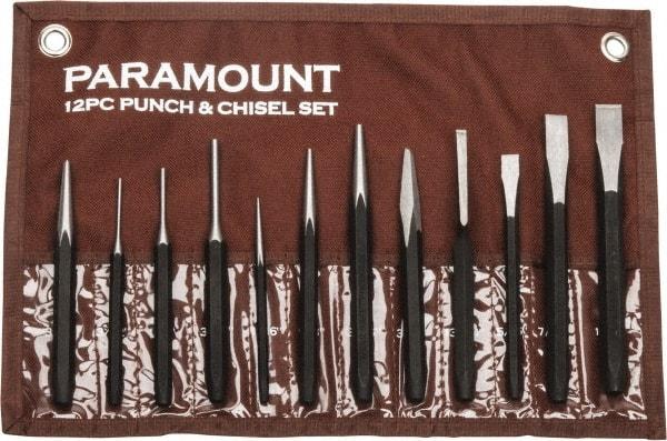 Paramount - 12 Piece Punch & Chisel Set - 13/64 to 1/2" Chisel, 3/8 to 3/16" Punch, Hexagon Shank - Apex Tool & Supply