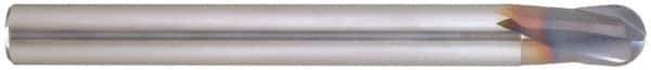 Niagara Cutter - 1/8" Diam, 1/8" LOC, 2 Flute Solid Carbide Ball End Mill - AlTiN Finish, Single End, 3" OAL, 1/4" Shank Diam, Spiral Flute - Apex Tool & Supply