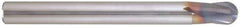 Niagara Cutter - 1/8" Diam, 1/8" LOC, 2 Flute Solid Carbide Ball End Mill - AlTiN Finish, Single End, 3" OAL, 1/4" Shank Diam, Spiral Flute - Apex Tool & Supply