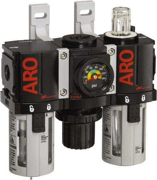 ARO/Ingersoll-Rand - 1/4" NPT Port Miniature 3 Piece Filter-Regulator-Lubricator FRL Unit - Polycarbonate Bowl, 46 SCFM, 150 Max psi, 5" High x 4.724" Long, Manual Drain - Apex Tool & Supply
