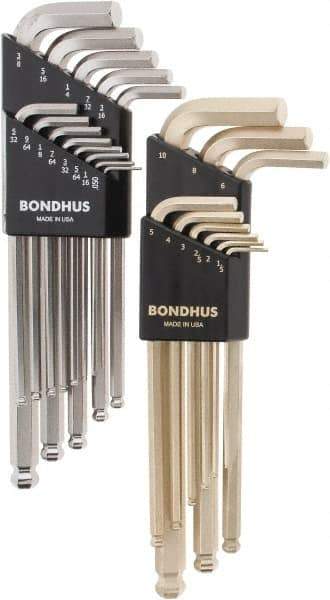 Bondhus - 22 Piece L-Key Combo Hex Key Set - Hex Range 0.05 to 3/8" - Apex Tool & Supply