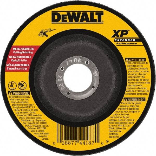 DeWALT - 24 Grit, 9" Wheel Diam, 3/32" Wheel Thickness, Type 27 Depressed Center Wheel - Zirconia Alumina, Resinoid Bond, 6,600 Max RPM - Apex Tool & Supply
