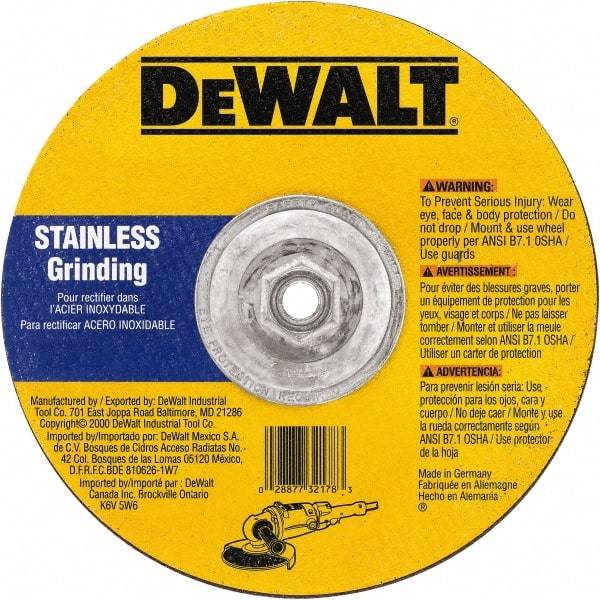 DeWALT - 30 Grit, 9" Wheel Diam, 1/8" Wheel Thickness, Type 27 Depressed Center Wheel - Aluminum Oxide, 6,600 Max RPM, Compatible with Angle Grinder - Apex Tool & Supply