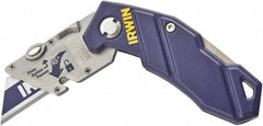 Irwin - Fixed Folding Utility Knife - Blue Aluminum Handle, 1 Blade Included - Apex Tool & Supply