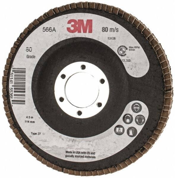 3M - 80 Grit, 4-1/2" Disc Diam, Type 27 Flap Disc - Cloth Backing, Arbor Attaching System - Apex Tool & Supply