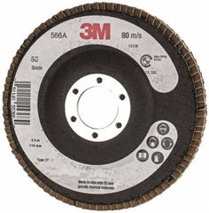 3M - 80 Grit, 4-1/2" Disc Diam, Type 27 Flap Disc - Cloth Backing, Arbor Attaching System - Apex Tool & Supply