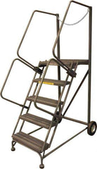 Ballymore - 80" 5 Step Rolling Warehouse Ladder - Truck & Dock Access, 450 Lb Capacity, 50" Platform Height, 32" Base Width x 53" Base Depth, Serrated - Apex Tool & Supply