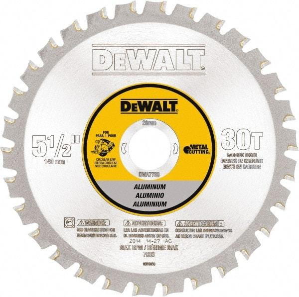 DeWALT - 5-1/2" Diam, 25/32" Arbor Hole Diam, 30 Tooth Wet & Dry Cut Saw Blade - Steel, Crosscutting Action, Standard Round Arbor - Apex Tool & Supply